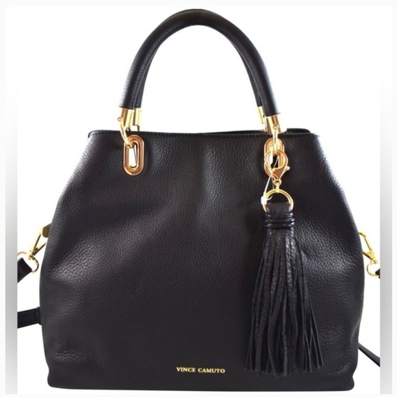 Vince Camuto Elva Black‎ Leather Crossbody Handbag with Tassel Charm - Picture 1 of 12